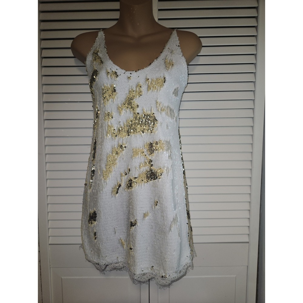 Free People Gold Sequin Mini Dress Chemise Movable Sequins Make Your Own Pattern